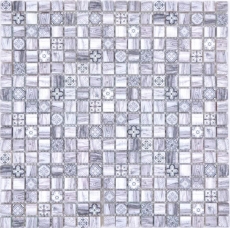 Piastrella di mosaico dipinta a mano mosaico di vetro combi legno retrò grigio alzatina cucina bagno MOS78-W09_m