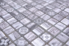 Piastrella di mosaico dipinta a mano mosaico di vetro combi legno retrò grigio alzatina cucina bagno MOS78-W09_m