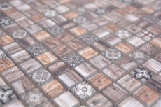 Piastrella di mosaico dipinta a mano mosaico di vetro combi legno retrò marrone cucina splashback bagno MOS78-W89_m