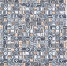 Piastrella di mosaico dipinta a mano mosaico di vetro combi legno retrò marrone scuro parete bagno cucina MOS78-W99_m