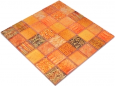 Piastrella di mosaico dipinta a mano mosaico di vetro combi Foresta arancione cucina bagno parete MOS78-W48_m