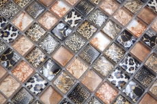 Piastrella di vetro a mosaico marrone lucido leopardato parete cucina bagno doccia MOS68-WL64