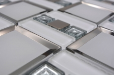 Mosaico di vetro mosaico piastrelle bianco argento lucido parete cucina bagno doccia MOS88-SQ98