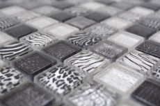 Piastrella di vetro a mosaico nero lucido zebra parete cucina bagno doccia MOS68-WL24_f