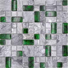 Pietra naturale vetro mosaico grigio con verde lucido parete pavimento cucina bagno doccia - MOS88-0405_f