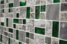 Pietra naturale vetro mosaico grigio con verde lucido parete pavimento cucina bagno doccia - MOS88-0405_f