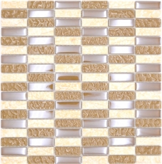 Pietra naturale vetro mosaico beige lucido parete cucina bagno doccia - MOS87-SM128_f