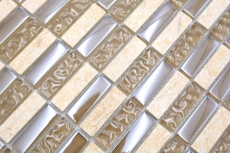 Pietra naturale vetro mosaico beige lucido parete cucina bagno doccia - MOS87-SM128_f