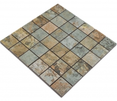 Mosaico ceramico dipinto a mano in gres porcellanato beige marrone verde opaco parete pavimento cucina bagno doccia MOS14-47CB_m