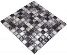 Mosaico di vetro dipinto a mano mosaico piastrelle nero lucido zebra parete cucina bagno doccia MOS68-WL24_m