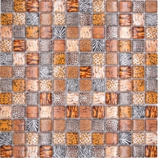 Mosaico di vetro dipinto a mano piastrelle di mosaico marrone chiaro lucido safari parete cucina bagno doccia MOS68-WL54_m