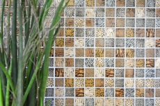 Mosaico di vetro dipinto a mano piastrelle di mosaico marrone chiaro lucido safari parete cucina bagno doccia MOS68-WL54_m