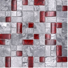Mano modello pietra naturale vetro mosaico grigio con rosso lucido parete pavimento cucina bagno doccia - MOS88-0409_m