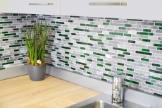 Mosaico di vetro in pietra naturale dipinto a mano grigio con parete verde lucida cucina bagno doccia - MOS87-0405_m