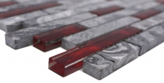 Mosaico di vetro in pietra naturale dipinto a mano grigio con parete rossa lucida cucina bagno doccia - MOS87-0409_m