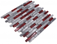 Mosaico di vetro in pietra naturale dipinto a mano grigio con parete rossa lucida cucina bagno doccia - MOS87-0409_m