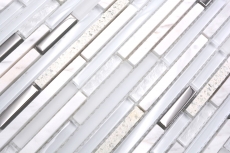 Campione a mano pietra naturale vetro mosaico composito/pietra bianco lucido parete cucina bagno doccia - MOS86-SV62_m