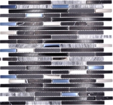 Campione a mano pietra naturale vetro mosaico composito/pietra nero lucido parete cucina bagno doccia - MOS86-SV73_m