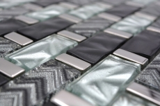 Mosaico in vetro dipinto a mano grigio nero argento lucido parete cucina bagno doccia - MOS83-MW10_m