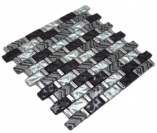 Mosaico in vetro dipinto a mano grigio nero argento lucido parete cucina bagno doccia - MOS83-MW10_m