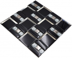 Mosaico di vetro dipinto a mano mosaico piastrelle nero argento lucido parete cucina bagno doccia MOS88-SQ78_m