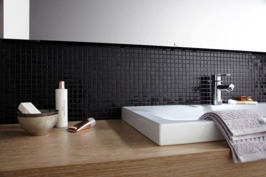 Piastrella di vetro a mosaico punti neri doccia MURO BAGNO parete cucina - MOS50-0302