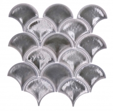 Piastrella di ceramica a ventaglio a squame di pesce tinta unita grigio scuro stile ghiaccio screpolato MOS13-FS7