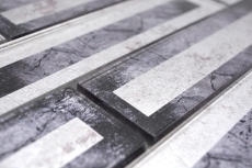 Piastrella di mosaico di vetro 2D-look nero argento grigio sfumato MOS88-W5