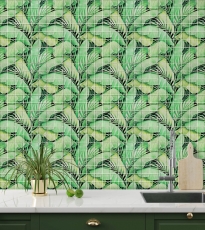 Piastrella in vetro mosaico foresta pluviale verde foglie look MOS88-Pic01