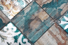 Mosaico in vetro Piastrella Vintage Patchwork beige pertrol effetto legno MOS160-W850