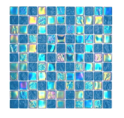 Mosaico di vetro piccolo infradito iridescente blu turchese multicolore MOS65-S63