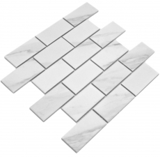 Mosaico ceramico bianco opaco effetto pietra Piastrelle di mosaico per cucina Rivestimento per bagno Parete doccia MOS26M-1102_f