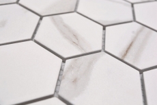Mosaico in ceramica dipinta a mano esagono calacatta bianco grigio-marrone opaco MOS11G-0112_m