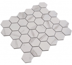 Mosaico in ceramica dipinta a mano esagono calacatta bianco grigio-marrone opaco MOS11G-0112_m