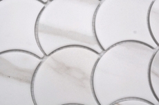 Ventaglio in mosaico di ceramica dipinto a mano Calacatta a squame di pesce bianco grigio-marrone opaco MOS13-FS112_m