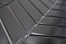 Mosaico ceramico dipinto a mano a spina di pesce uni nero lucido MOS24-EV39_m