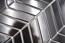 Mosaico ceramico dipinto a mano a spina di pesce uni nero lucido MOS24-EV39_m