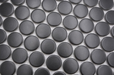 Piastrella di ceramica a mosaico decorata a mano Button Loop Penny Round tinta unita nero opaco MOS10-0311GR_m