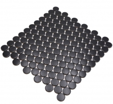 Piastrella di ceramica a mosaico decorata a mano Button Loop Penny Round tinta unita nero opaco MOS10-0311GR_m