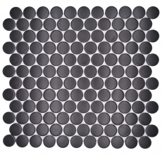 Piastrella di ceramica a mosaico decorata a mano Button Loop Penny Round tinta unita nero opaco MOS10-0311GR_m
