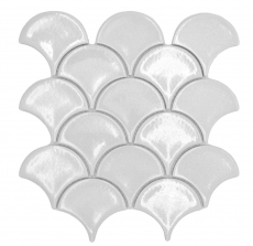 Piastrella di ceramica dipinta a mano a ventaglio a squame di pesce tinta unita bianco ghiaccio screpolato stile MOS13-FS1_m