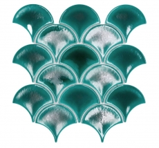 Piastrella di ceramica dipinta a mano a ventaglio a squame di pesce tinta unita verde scuro stile ghiaccio screpolato MOS13-FS5_m