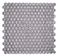 Piastrella di ceramica a mosaico decorata a mano Button Loop Penny Round uni argento martellato MOS10-0207_m