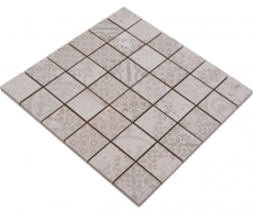Mosaico ceramico dipinto a mano in gres porcellanato grigio chiaro fantasia beige MOS14-B1_m