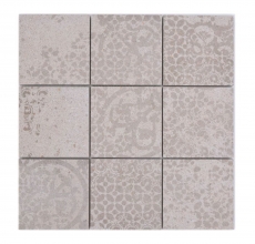 Mosaico ceramico dipinto a mano in gres porcellanato grigio chiaro fantasia beige MOS23-B5_m