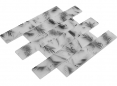 Piastrella di mosaico di vetro campione a mano composito bianco nero opaco aspetto foglia MOS88-FL25_m