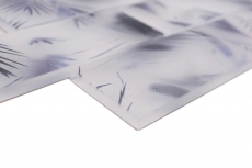 Mosaico in vetro dipinto a mano composito bianco blu opaco effetto foglia MOS88-FL34_m