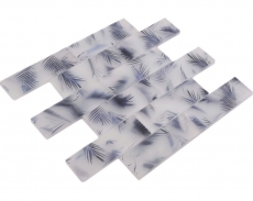 Mosaico in vetro dipinto a mano composito bianco blu opaco effetto foglia MOS88-FL34_m