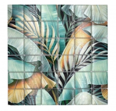 Tessera di mosaico in vetro dipinta a mano foresta pluviale verde marrone foglie aspetto MOS88-Pic07_m