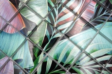 Tessera di mosaico in vetro dipinta a mano foresta pluviale verde foglie viola aspetto MOS88-Pic09_m
